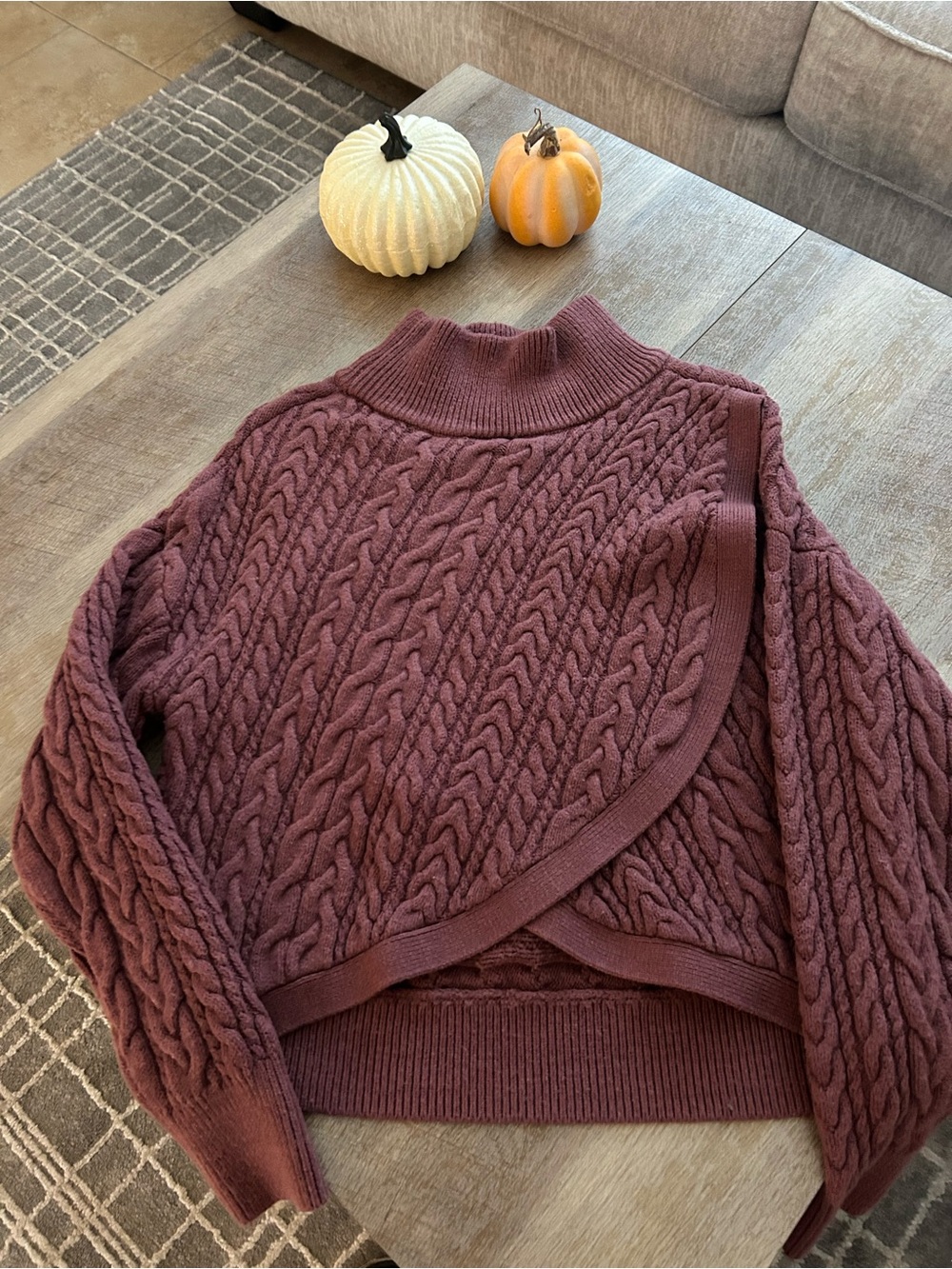 Express Cable Knit Turtleneck Sweater - Mauve